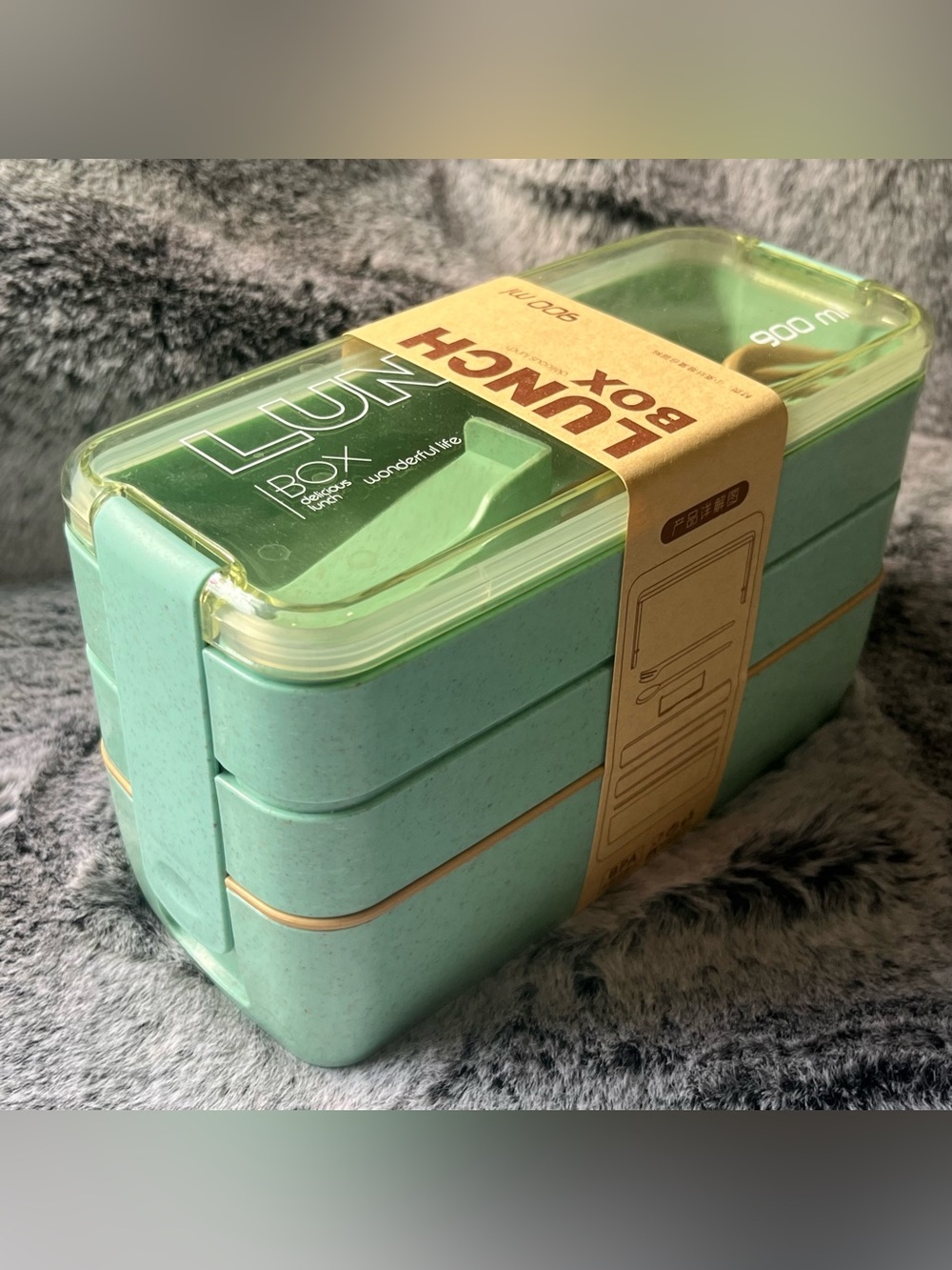 New Ice Green Stackable 900ml Lunch Box with Spoon Portable 3 Layer Bento - Picture 3 of 12